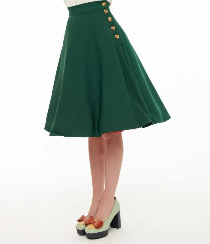 Hell Bunny 1950s Green Ravenwood Swing Skirt Clothing Unique Vintage Skirts