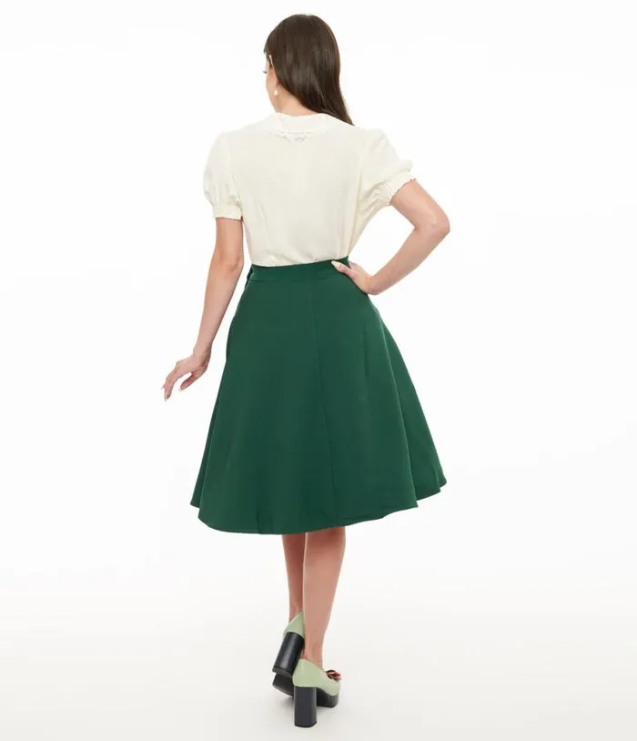 Hell Bunny 1950s Green Ravenwood Swing Skirt Clothing Unique Vintage Skirts