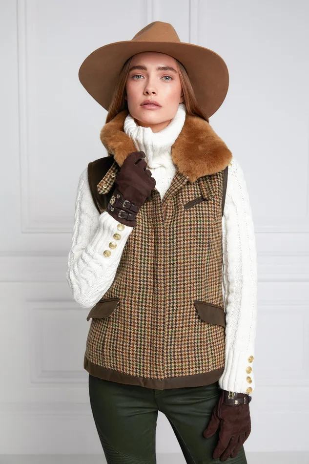Holland Cooper Aviator Gilet Hailes Green Tweed Women Tailoring