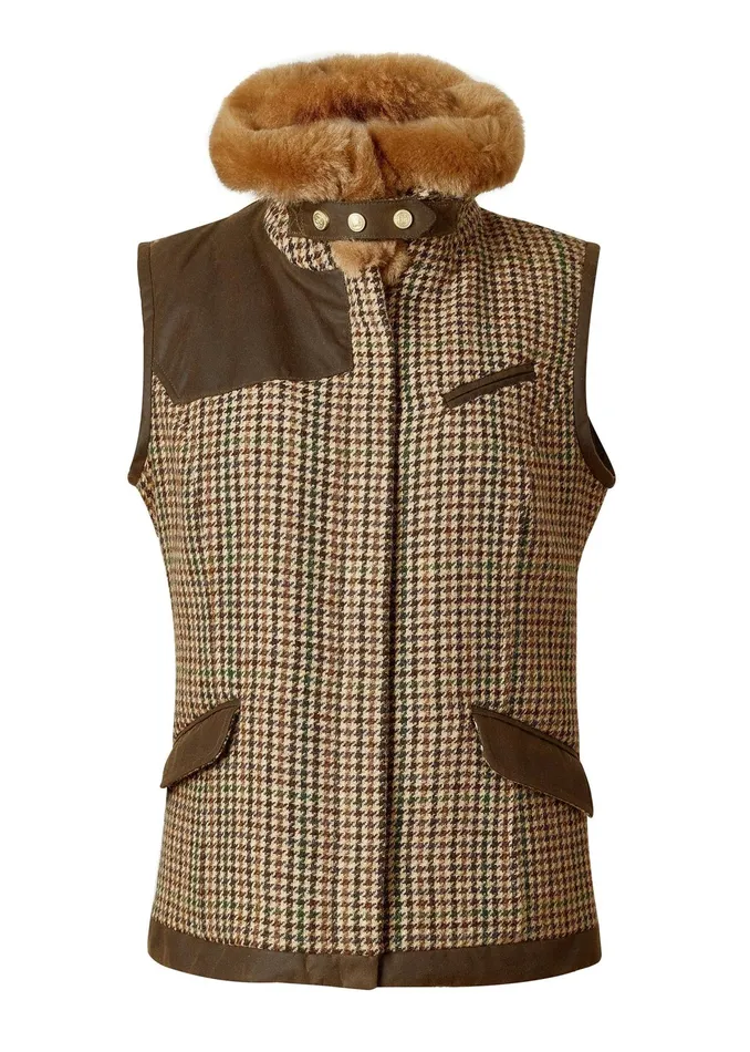Holland Cooper Aviator Gilet Hailes Green Tweed Women Tailoring