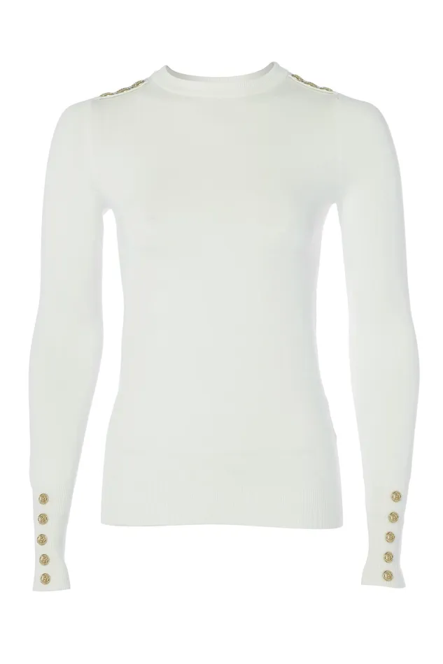 Holland Cooper Buttoned Knit Crew Neck Cream Women Knitwear Holland Cooper Buttoned Knit Crew Neck Cream Women Knitwear
