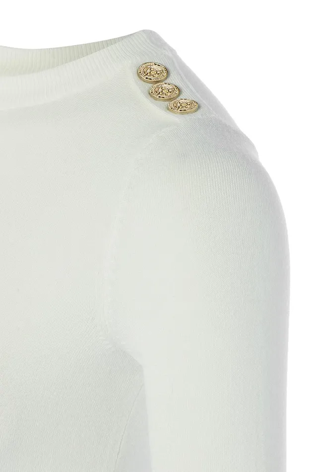 Holland Cooper Buttoned Knit Crew Neck Cream Women Knitwear Holland Cooper Buttoned Knit Crew Neck Cream Women Knitwear
