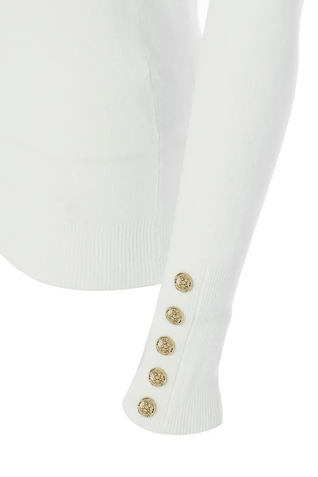 Holland Cooper Buttoned Knit Crew Neck Cream Women Knitwear Holland Cooper Buttoned Knit Crew Neck Cream Women Knitwear