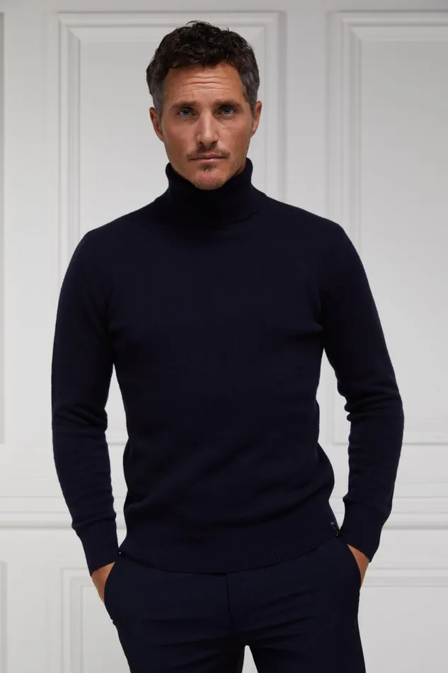 Holland Cooper Byron Roll Neck Knit Navy Men Knitwear