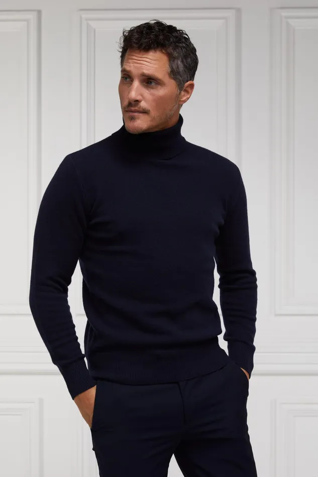 Holland Cooper Byron Roll Neck Knit Navy Men Knitwear