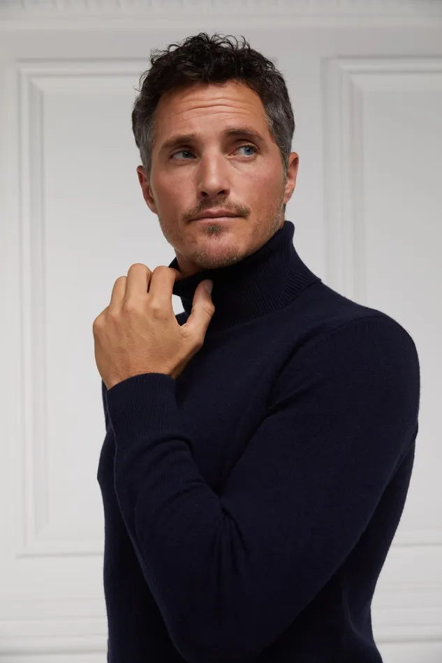 Holland Cooper Byron Roll Neck Knit Navy Men Knitwear