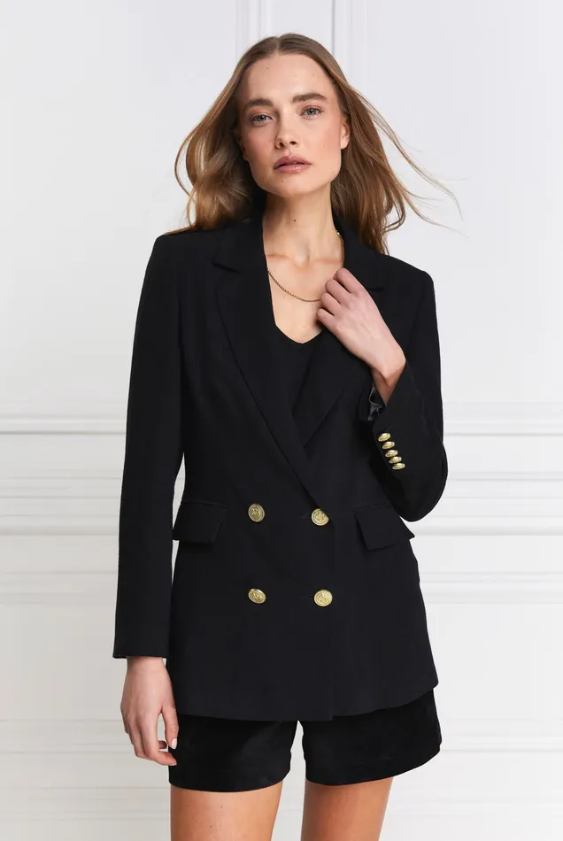 Holland Cooper Double Breasted Blazer Black Linen Women Tailoring