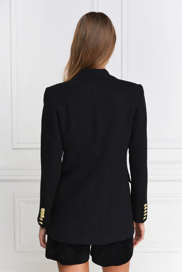 Holland Cooper Double Breasted Blazer Black Linen Women Tailoring