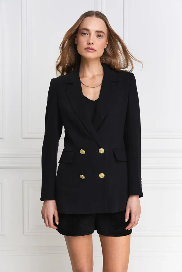 Holland Cooper Double Breasted Blazer Black Linen Women Tailoring
