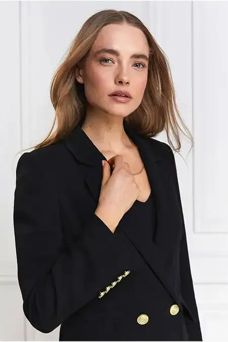 Holland Cooper Double Breasted Blazer Black Linen Women Tailoring