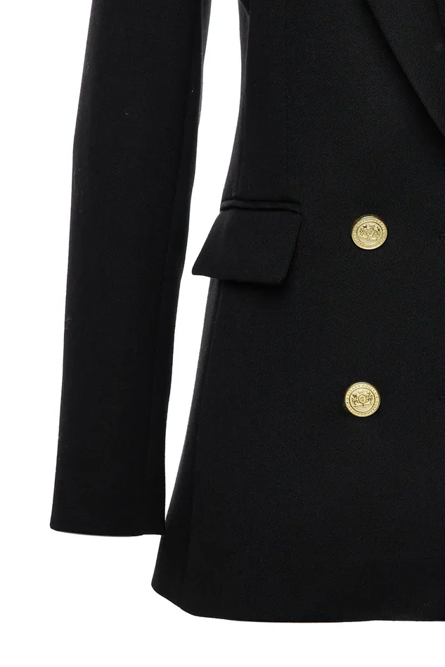 Holland Cooper Double Breasted Blazer Black Linen Women Tailoring