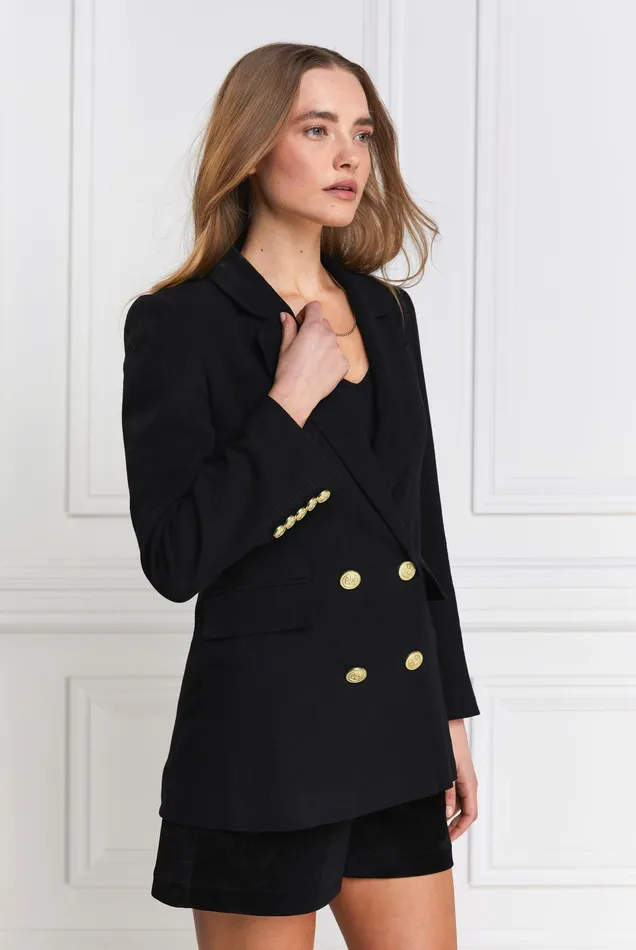 Holland Cooper Double Breasted Blazer Black Linen Women Tailoring