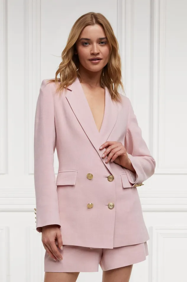 Holland Cooper Double Breasted Blazer Pink Linen Women Tailoring