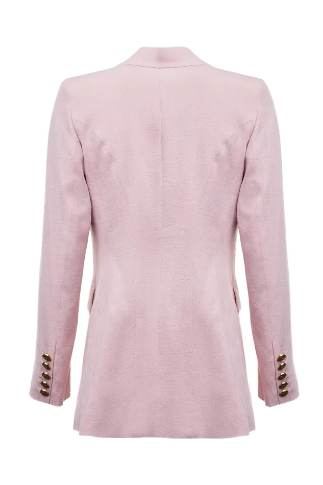 Holland Cooper Double Breasted Blazer Pink Linen Women Tailoring