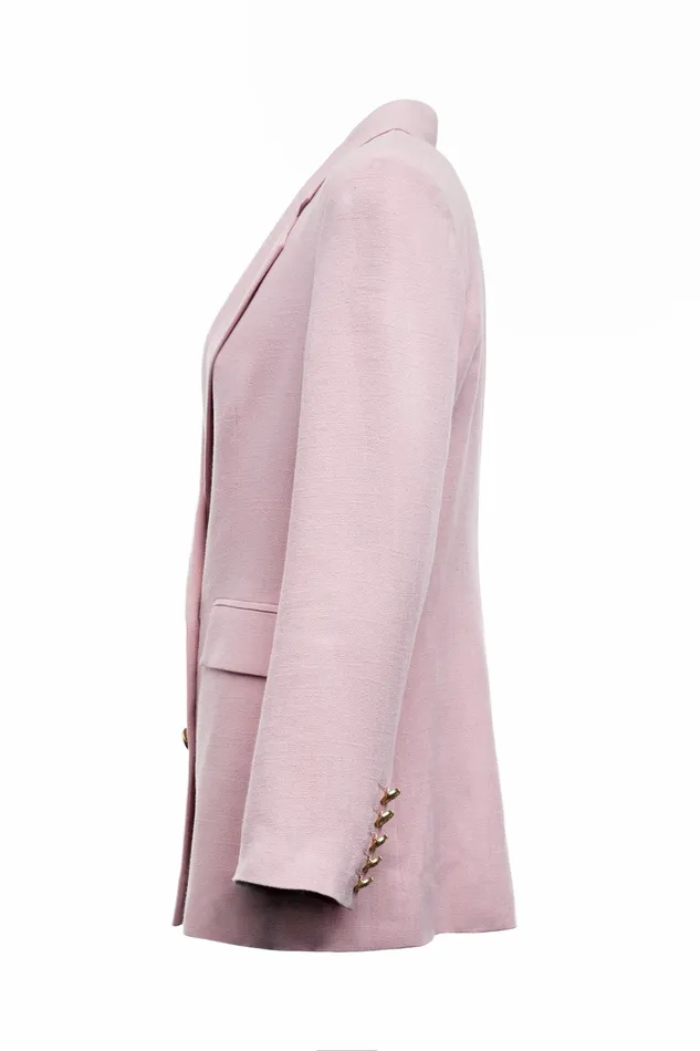 Holland Cooper Double Breasted Blazer Pink Linen Women Tailoring