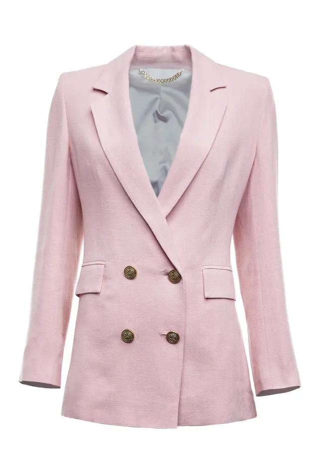 Holland Cooper Double Breasted Blazer Pink Linen Women Tailoring