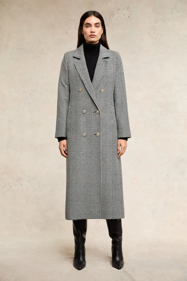 Holland Cooper Double Breasted Coat Prince Of Wales Mono Women Tailoring
