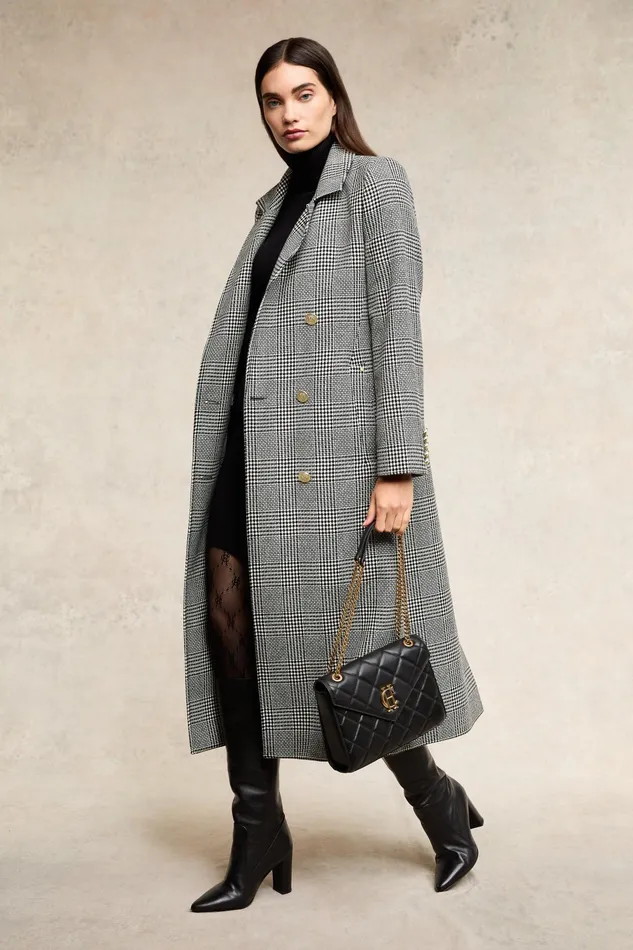 Holland Cooper Double Breasted Coat Prince Of Wales Mono Women Tailoring
