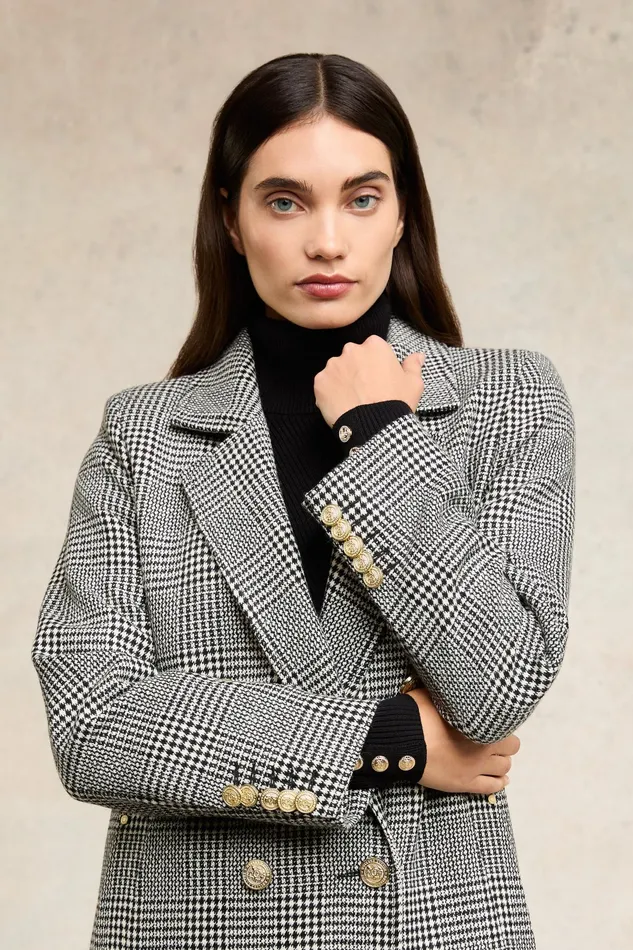Holland Cooper Double Breasted Coat Prince Of Wales Mono Women Tailoring