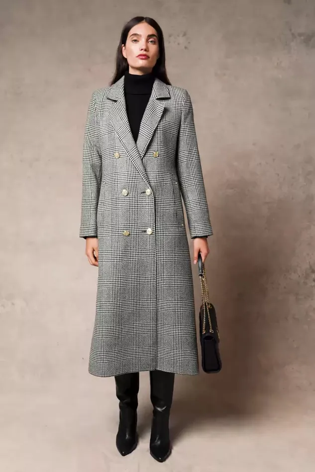 Holland Cooper Double Breasted Coat Prince Of Wales Mono Women Tailoring