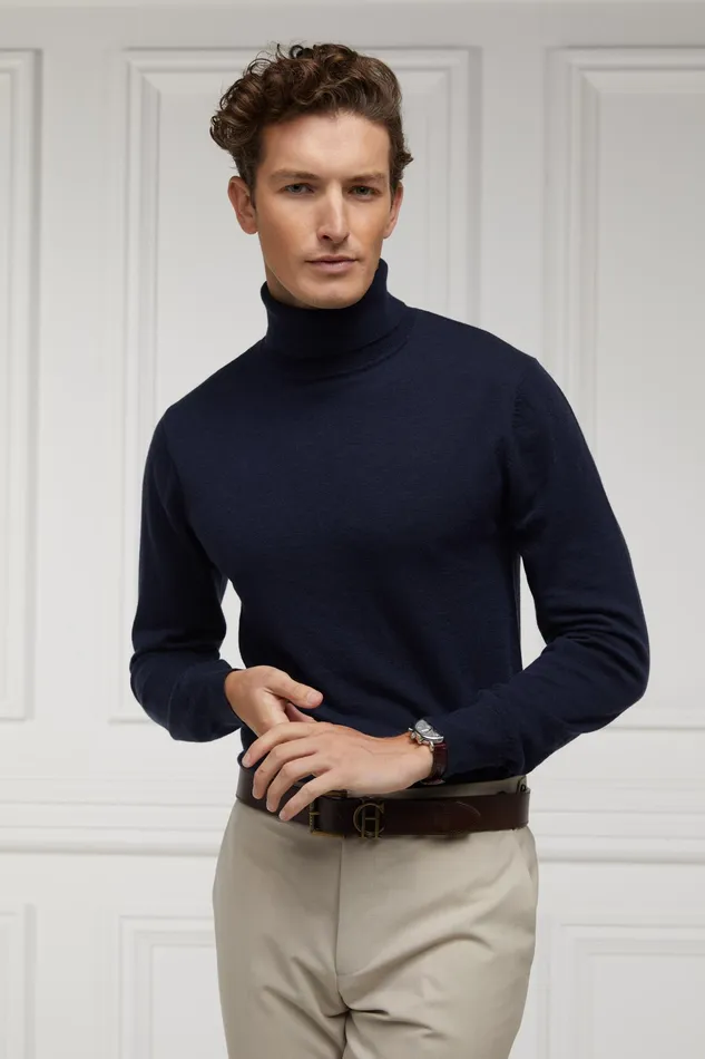 Holland Cooper Fine Roll Neck Knit Navy Men Knitwear Holland Cooper Fine Roll Neck Knit Navy Men Knitwear