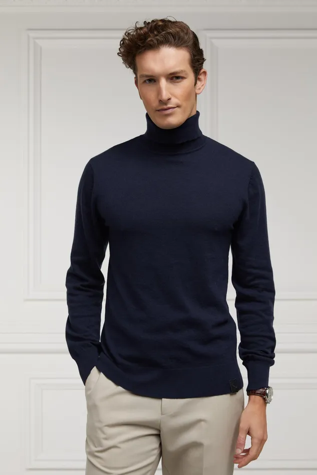 Holland Cooper Fine Roll Neck Knit Navy Men Knitwear Holland Cooper Fine Roll Neck Knit Navy Men Knitwear