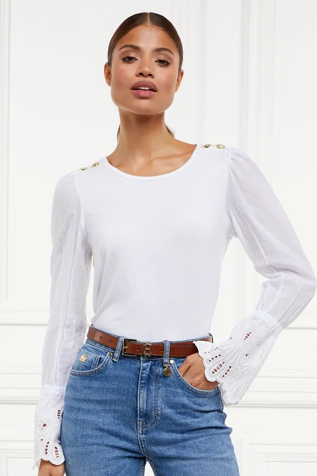 Holland Cooper Francesca Jersey Blouse White Women Tops