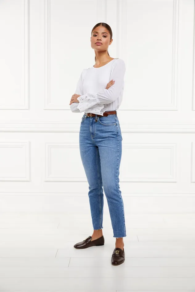 Holland Cooper Francesca Jersey Blouse White Women Tops Holland Cooper Francesca Jersey Blouse White Women Tops