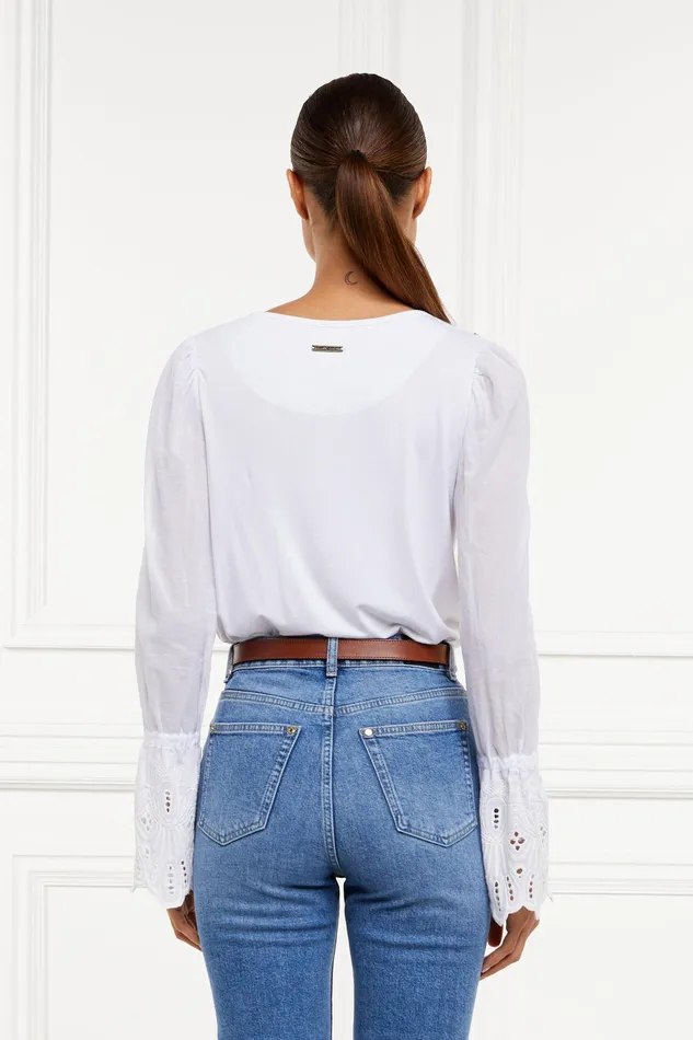 Holland Cooper Francesca Jersey Blouse White Women Tops Holland Cooper Francesca Jersey Blouse White Women Tops