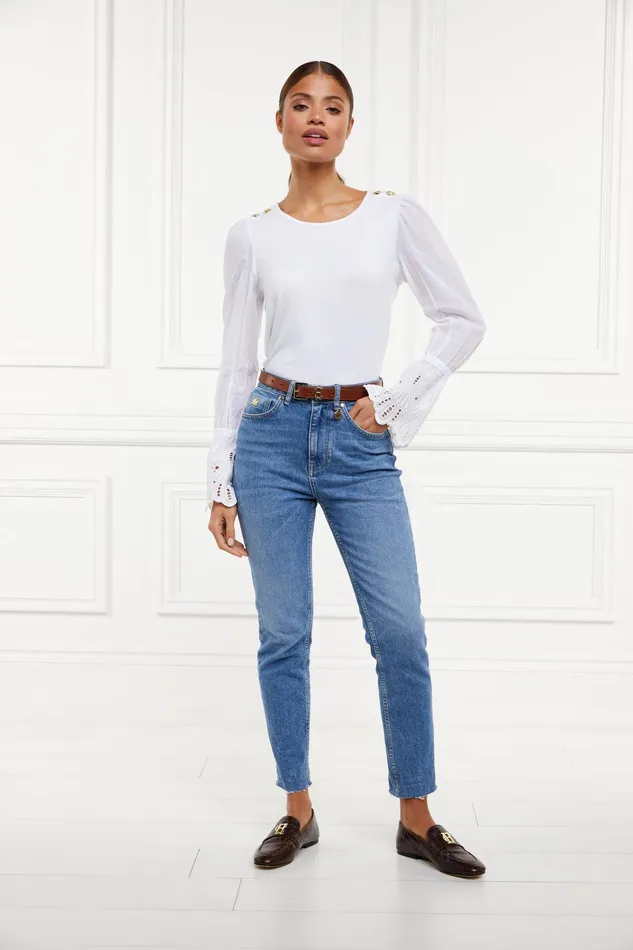 Holland Cooper Francesca Jersey Blouse White Women Tops Holland Cooper Francesca Jersey Blouse White Women Tops