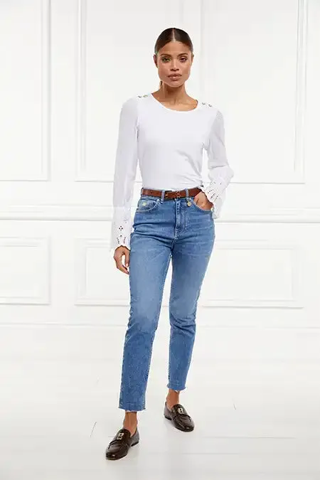 Holland Cooper Francesca Jersey Blouse White Women Tops Holland Cooper Francesca Jersey Blouse White Women Tops