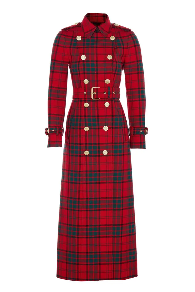 Holland Cooper Full Length Marlborough Trench Coat Red Tartan Women Tailoring