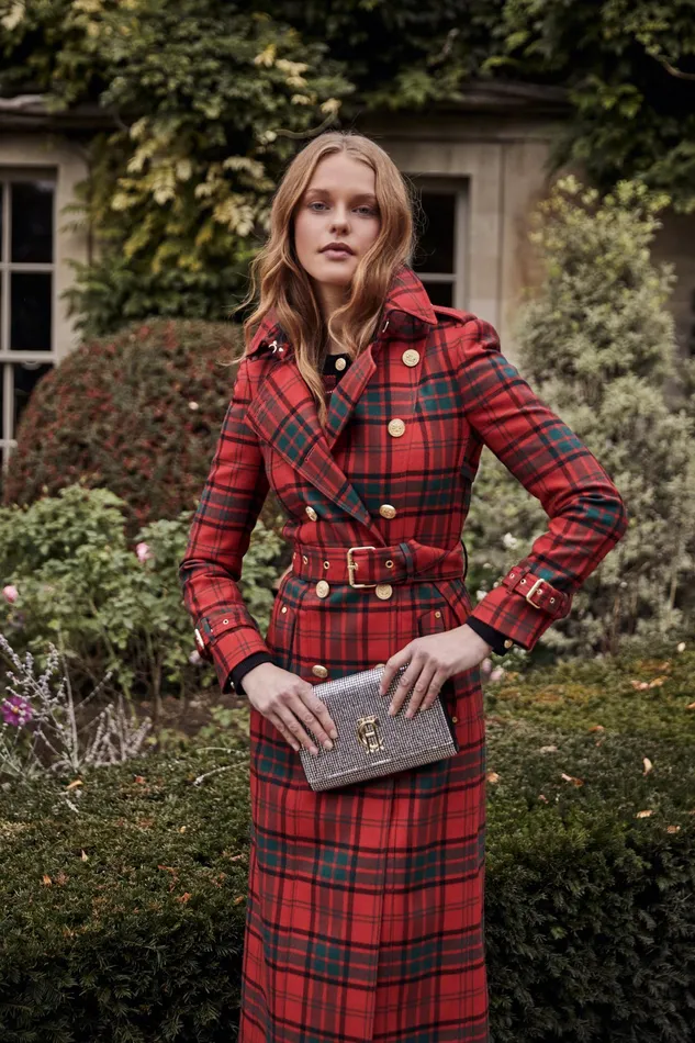 Holland Cooper Full Length Marlborough Trench Coat Red Tartan Women Tailoring