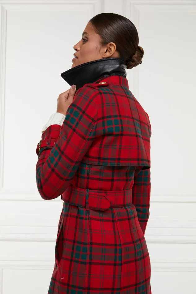 Holland Cooper Full Length Marlborough Trench Coat Red Tartan Women Tailoring