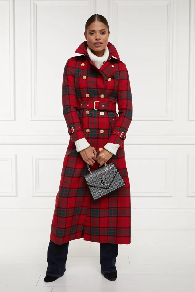 Holland Cooper Full Length Marlborough Trench Coat Red Tartan Women Tailoring