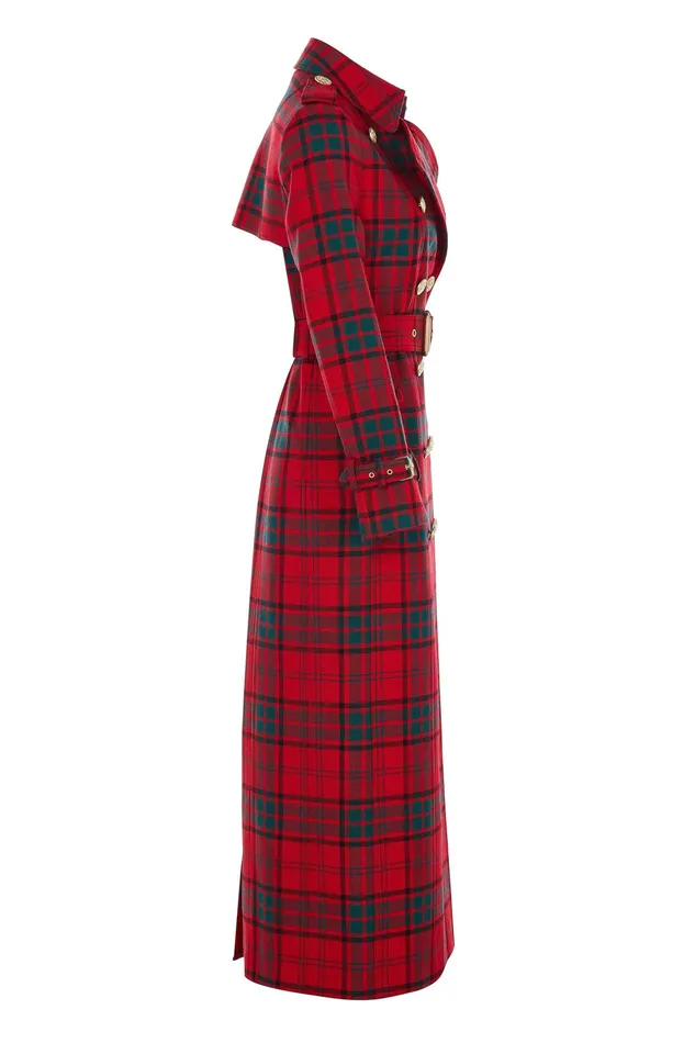 Holland Cooper Full Length Marlborough Trench Coat Red Tartan Women Tailoring