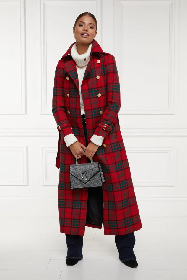 Holland Cooper Full Length Marlborough Trench Coat Red Tartan Women Tailoring