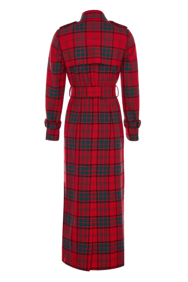 Holland Cooper Full Length Marlborough Trench Coat Red Tartan Women Tailoring