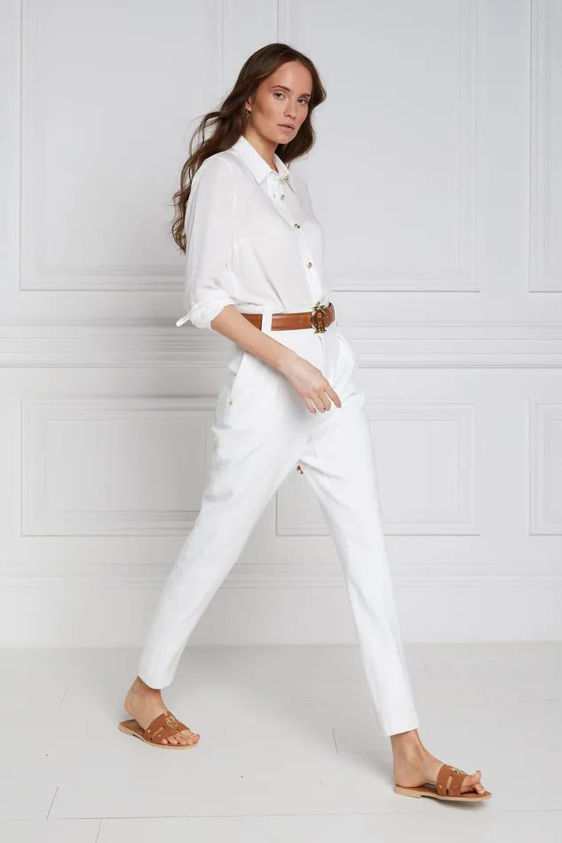 Holland Cooper High Waisted Peg Trouser Oyster Linen Women Tailoring Holland Cooper High Waisted Peg Trouser Oyster Linen Women Tailoring