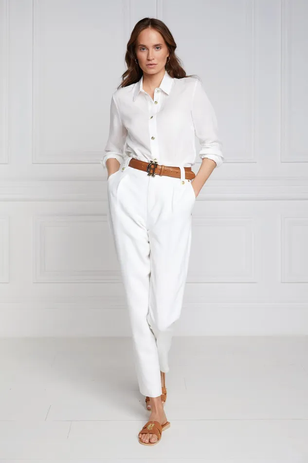 Holland Cooper High Waisted Peg Trouser Oyster Linen Women Tailoring Holland Cooper High Waisted Peg Trouser Oyster Linen Women Tailoring