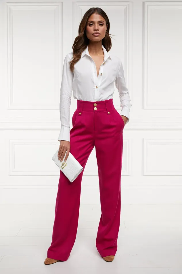 Holland Cooper High Waisted Straight Trouser Hot Pink Barathea Women Tailoring