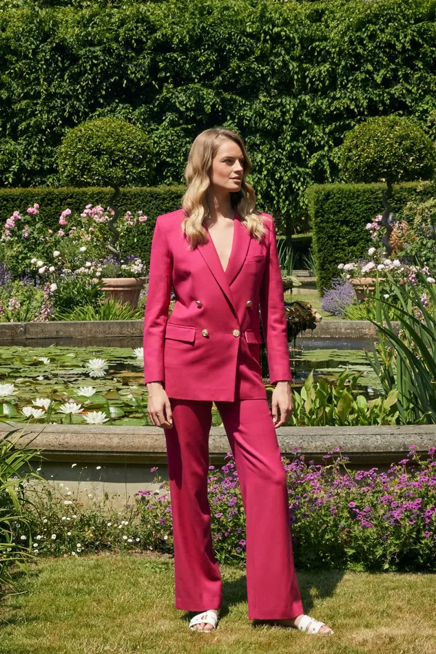 Holland Cooper High Waisted Straight Trouser Hot Pink Barathea Women Tailoring Holland Cooper High Waisted Straight Trouser Hot Pink Barathea Women Tailoring
