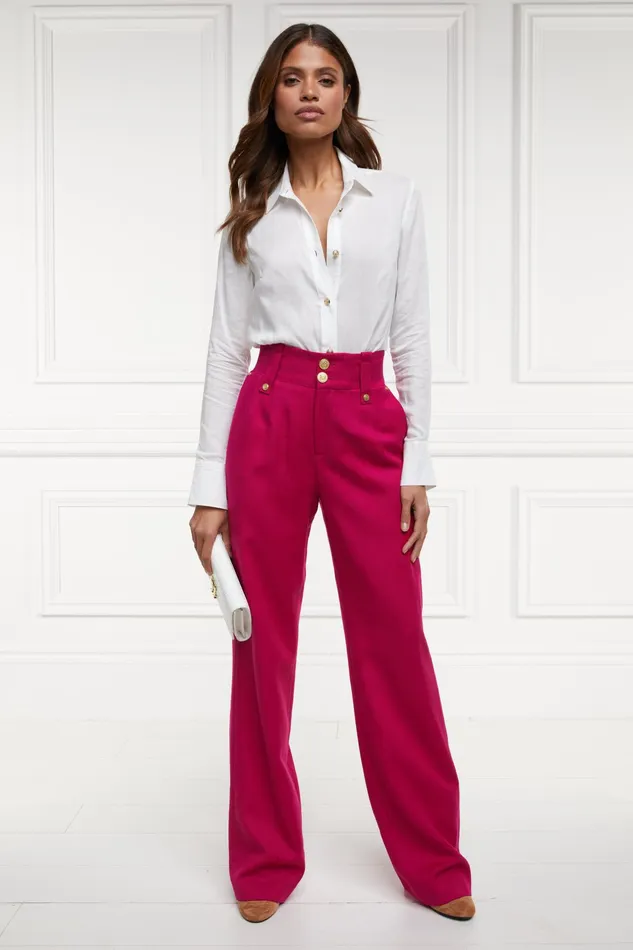 Holland Cooper High Waisted Straight Trouser Hot Pink Barathea Women Tailoring Holland Cooper High Waisted Straight Trouser Hot Pink Barathea Women Tailoring
