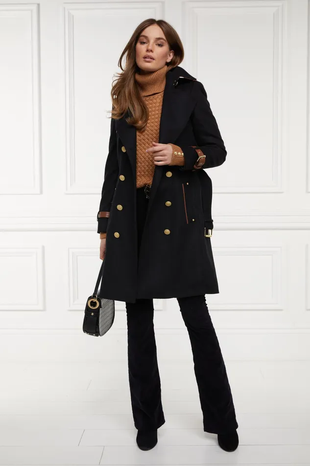 Holland Cooper Marlborough Trench Coat Soft Black Tan Women Tailoring