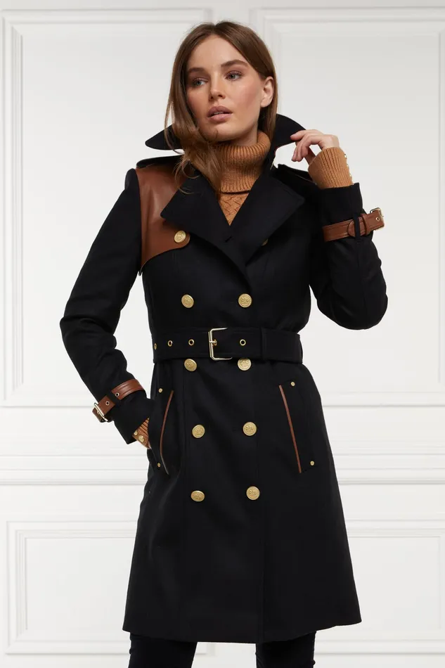 Holland Cooper Marlborough Trench Coat Soft Black Tan Women Tailoring