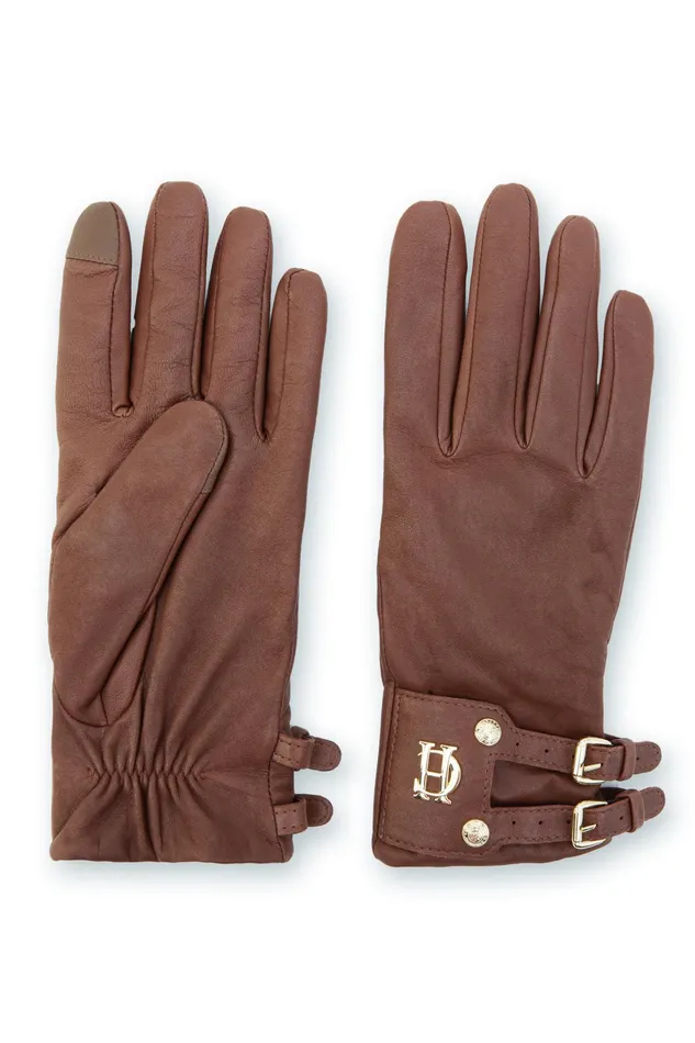Holland Cooper Monogram Leather Gloves Tan Women Gloves
