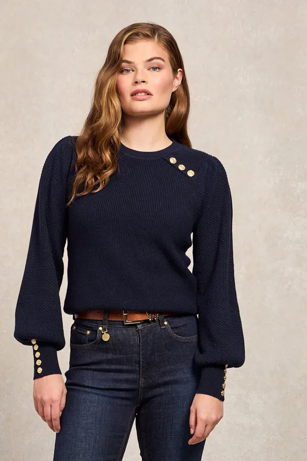Holland Cooper Naomi Crew Neck Knit Ink Navy Women Knitwear Holland Cooper Naomi Crew Neck Knit Ink Navy Women Knitwear
