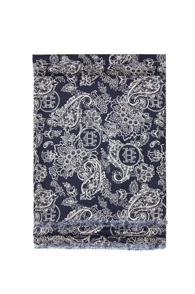 Holland Cooper S Silk Scarf Ink Navy Cream Paisley Men Scarves