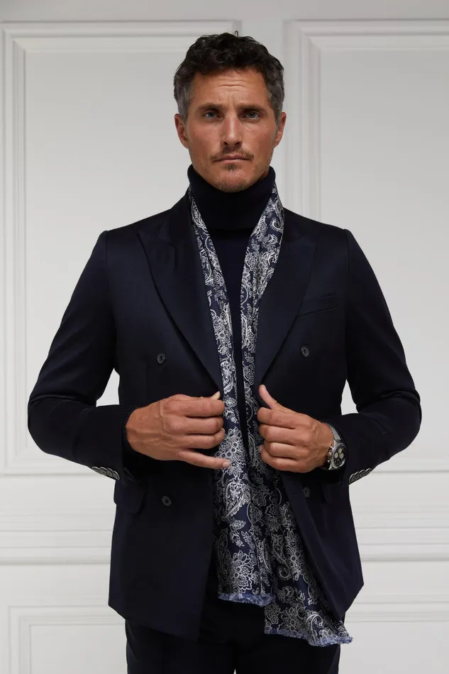 Holland Cooper S Silk Scarf Ink Navy Cream Paisley Men Scarves