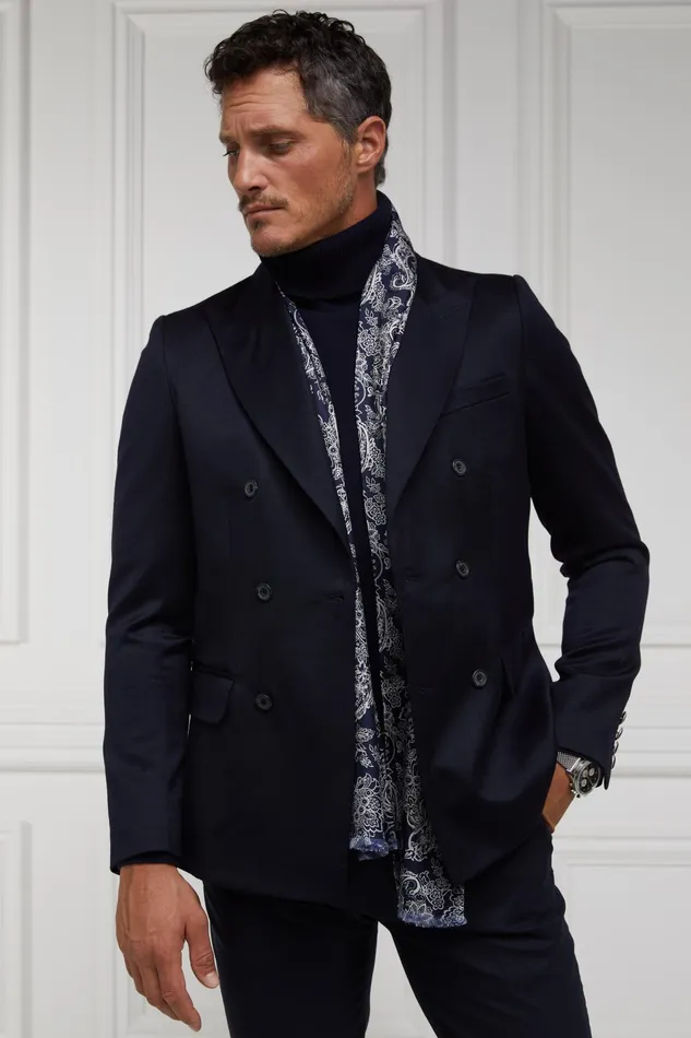 Holland Cooper S Silk Scarf Ink Navy Cream Paisley Men Scarves